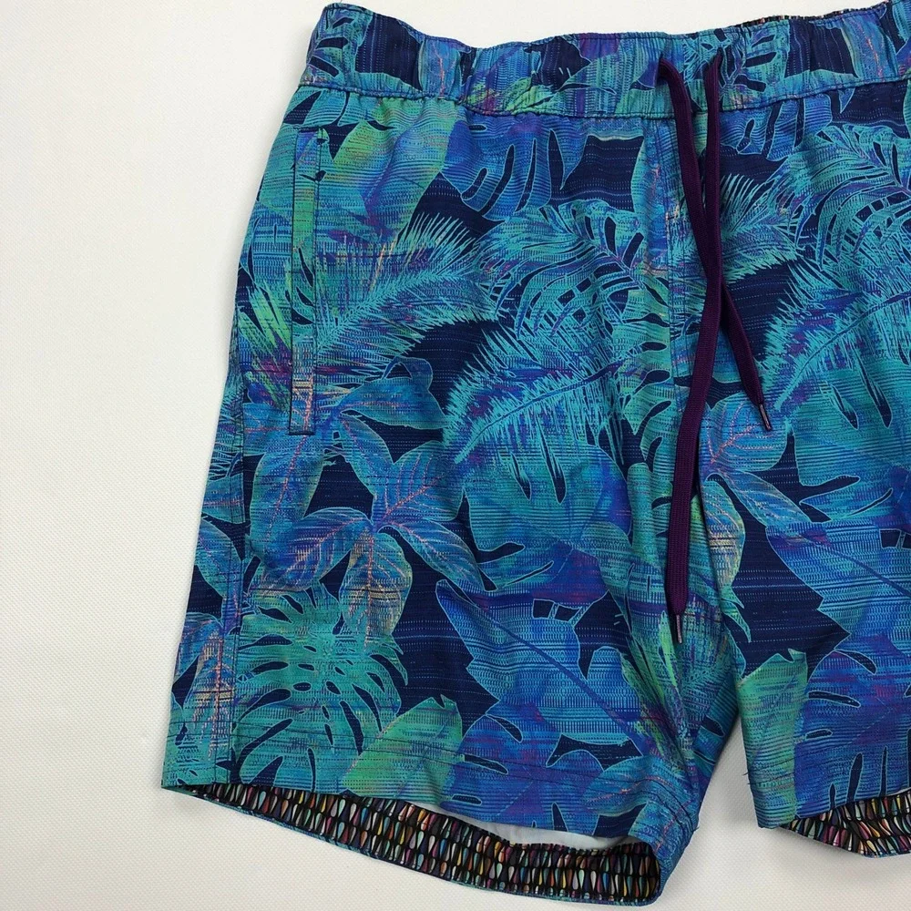Robert Graham Paradise Garage Fauna Swim Shorts Blue Tropical Mens L